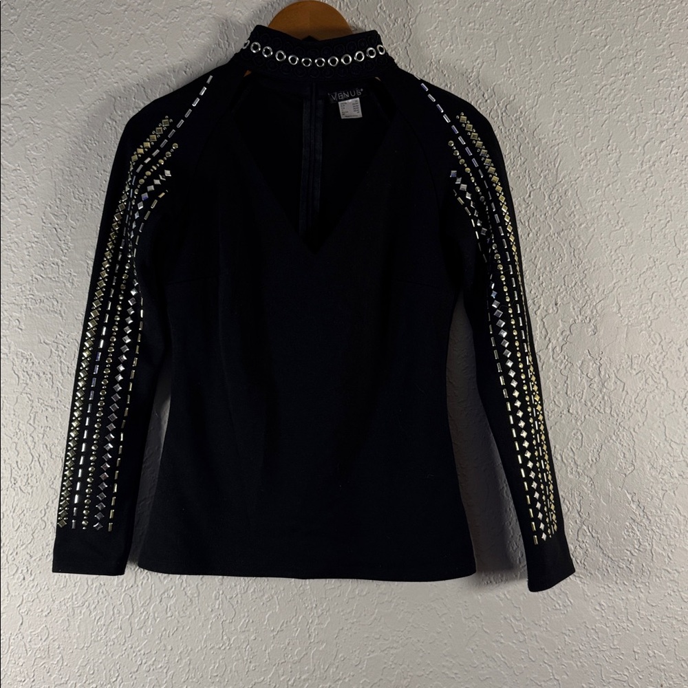 VENUS Black Embellished Women's Blouse
